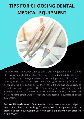 Tips For Choosing Dental Medical Equipment