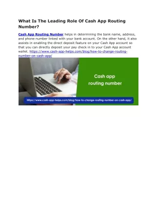 what is the leading role of cash app routing