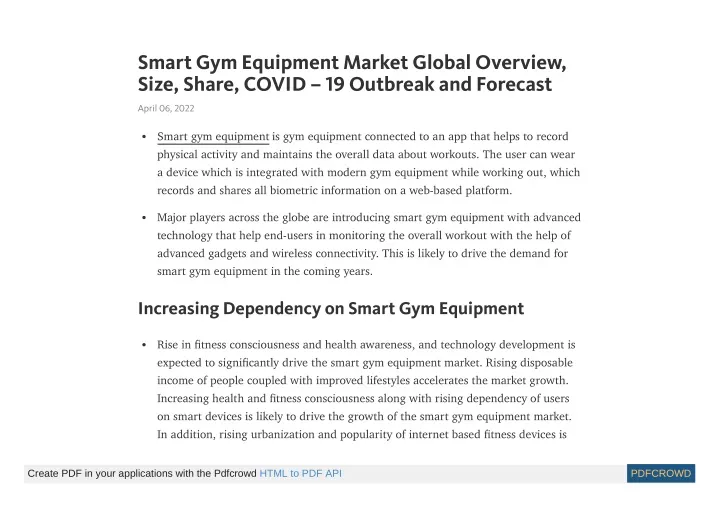 smart gym equipment market global overview size