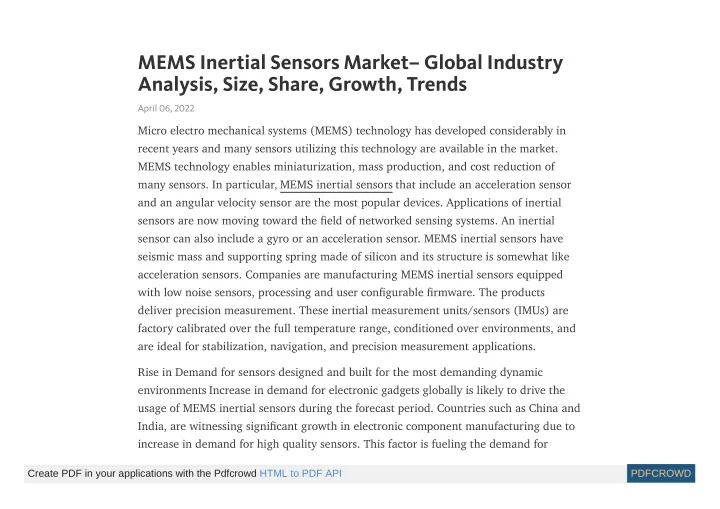 mems inertial sensors market global industry