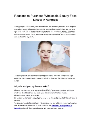 Reasons to Purchase Wholesale Beauty Face Masks in Australia