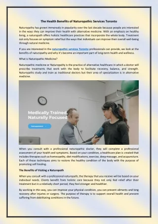 The Health Benefits of Naturopathic Services Toronto