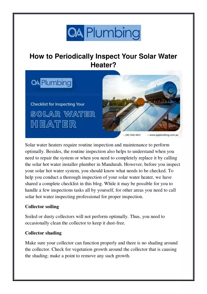 how to periodically inspect your solar water