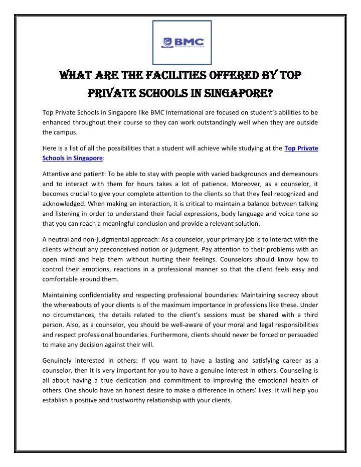 what are the facilities offered by top what