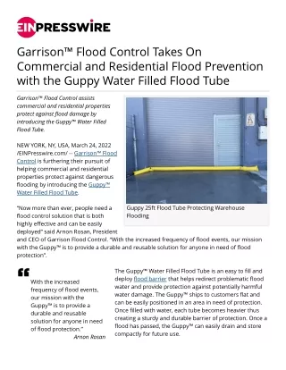 Garrison™ Flood Control Presswire: Introducing Guppy Water Filled Flood Tube