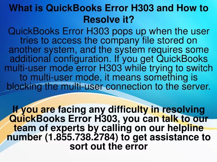 what is quickbooks error h303 and how to resolve it