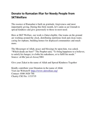Donate to Ramadan Iftar for Needy People from SKTWelfare