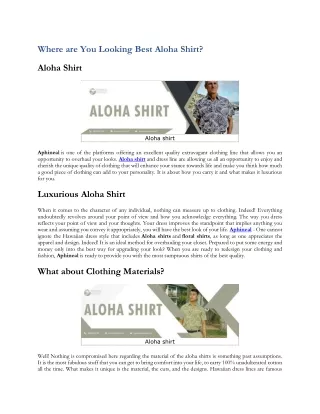 Where are You Looking Best Aloha Shirt?