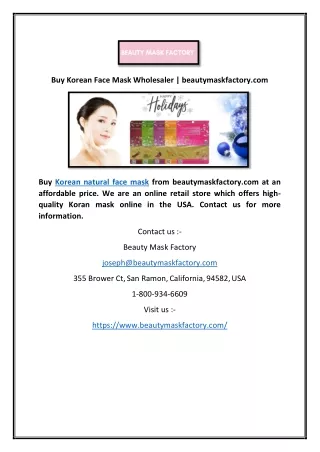 Buy Korean Face Mask Wholesaler | beautymaskfactory.comy