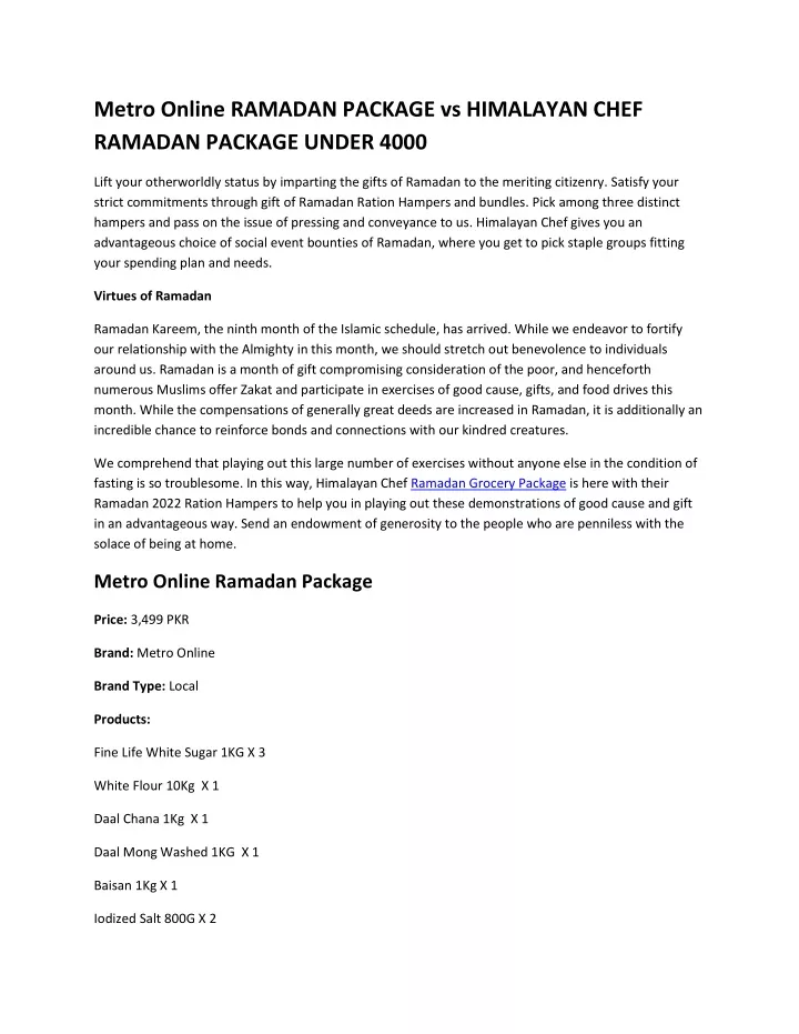 metro online ramadan package vs himalayan chef
