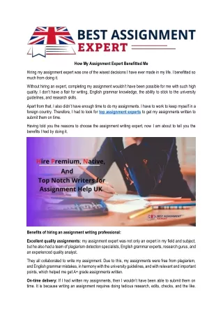 how my assignment expert benefitted me