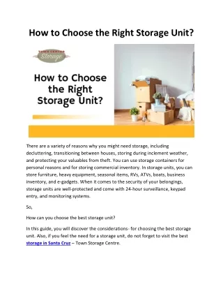 How to Choose the Right Storage Unit