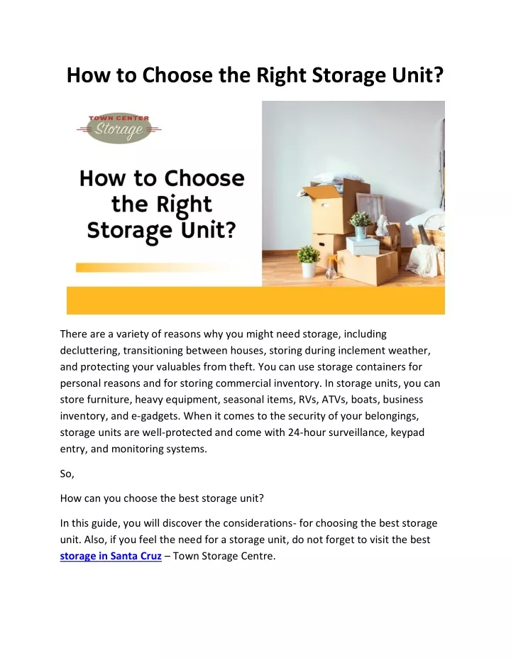 how to choose the right storage unit