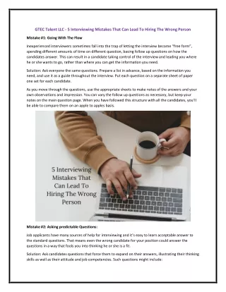 GTEC Talent LLC - 5 Interviewing Mistakes That Can Lead To Hiring The Wrong Person