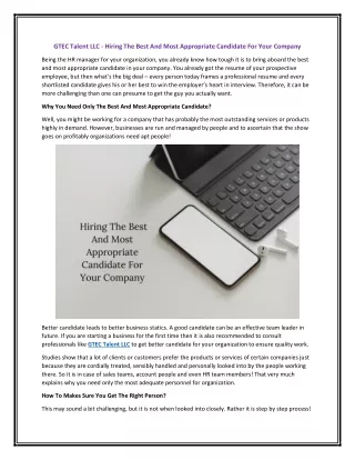 GTEC Talent LLC - Hiring The Best And Most Appropriate Candidate For Your Company