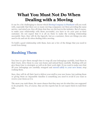 what you must not do when dealing with a moving