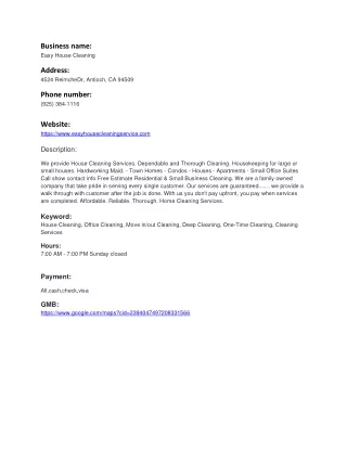 business name easy house cleaning