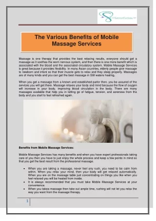 Mobile Massage Services