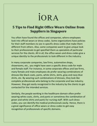 Find Right Office Wears Online From Suppliers In Singapore