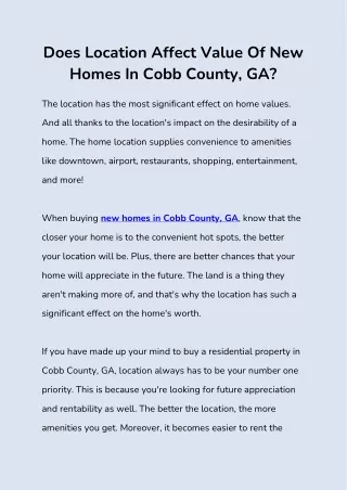 Does Location Affect Value Of New Homes In Cobb County, GA