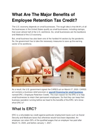 What Are The Major Benefits of Employee Retention Tax Credit