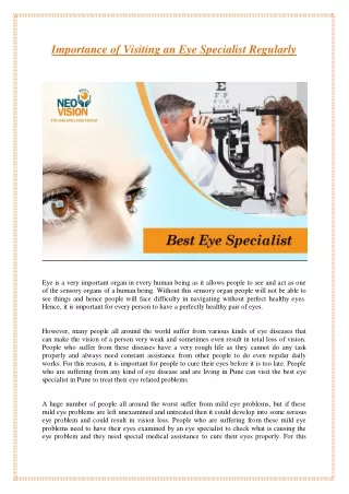 Importance of Visiting an Eye Specialist Regularly