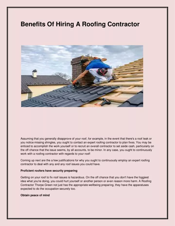 benefits of hiring a roofing contractor