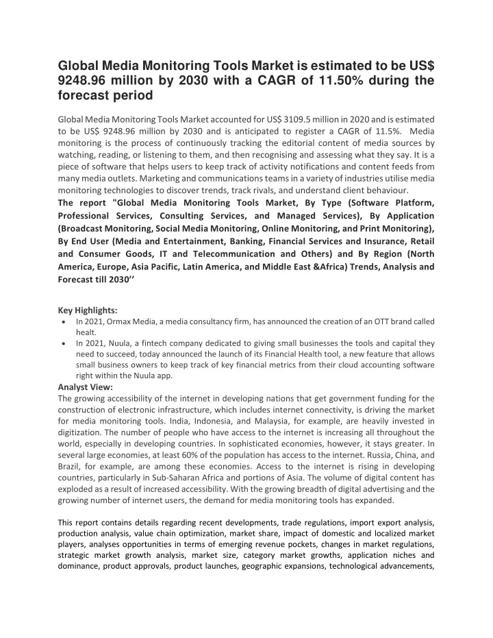 global media monitoring tools market is estimated