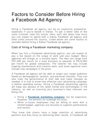 Factors to Consider Before Hiring a Facebook Ad Agency