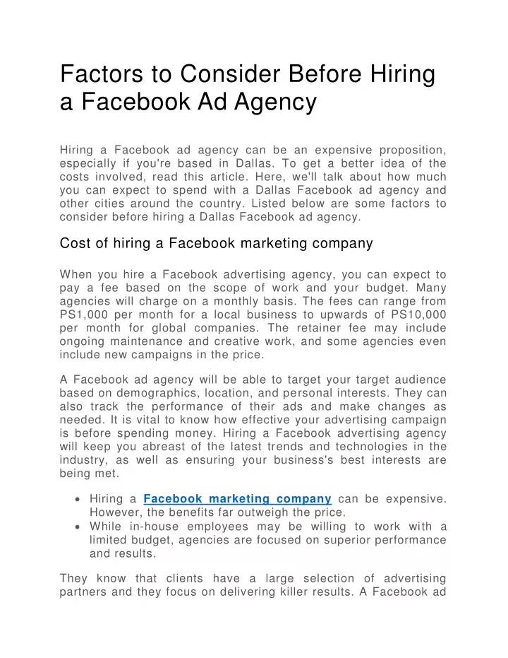 factors to consider before hiring a facebook