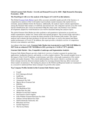 Global Gourmet Salts Market