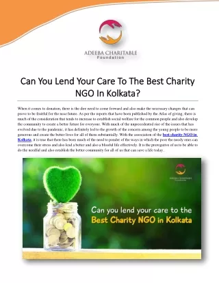 Can You Lend Your Care To The Best Charity NGO In Kolkata