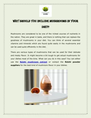 Why Should you Include Mushrooms in your Diet?