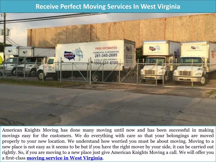 receive perfect moving services in west virginia