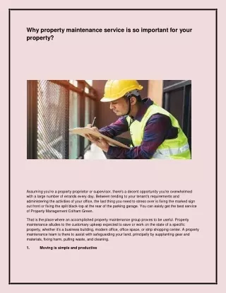 why property maintenance service is so important