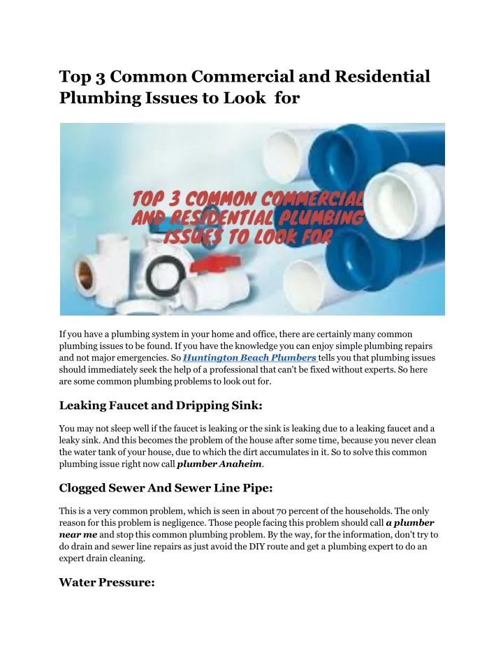 top 3 common commercial and residential plumbing