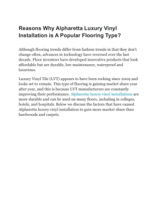 Reasons Why Alpharetta Luxury Vinyl Installation is A Popular Flooring Type