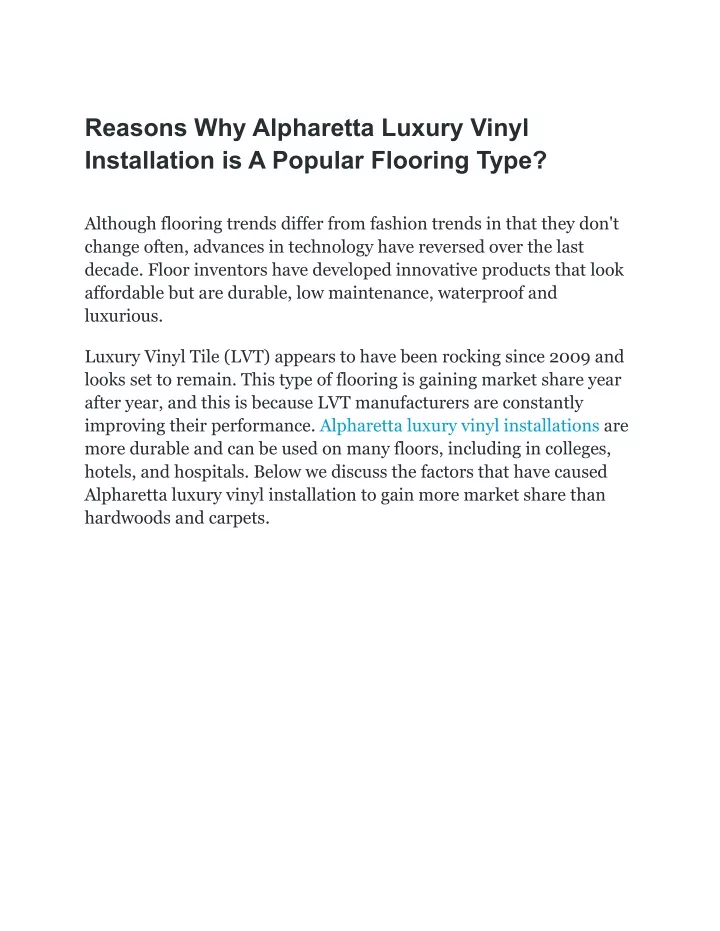 reasons why alpharetta luxury vinyl installation