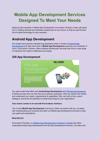 Mobile App Development Services Designed To Meet Your Needs