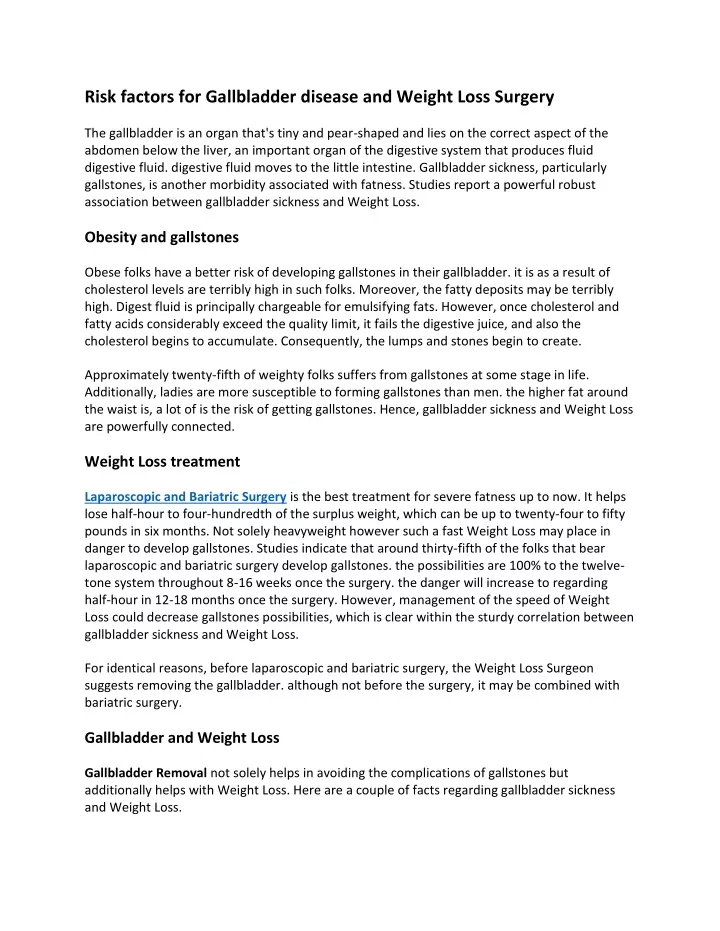 Ppt Risk Factors For Gallbladder Disease And Weight Loss Surgery