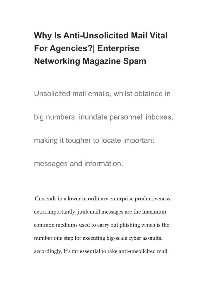 why is anti unsolicited mail vital for agencies