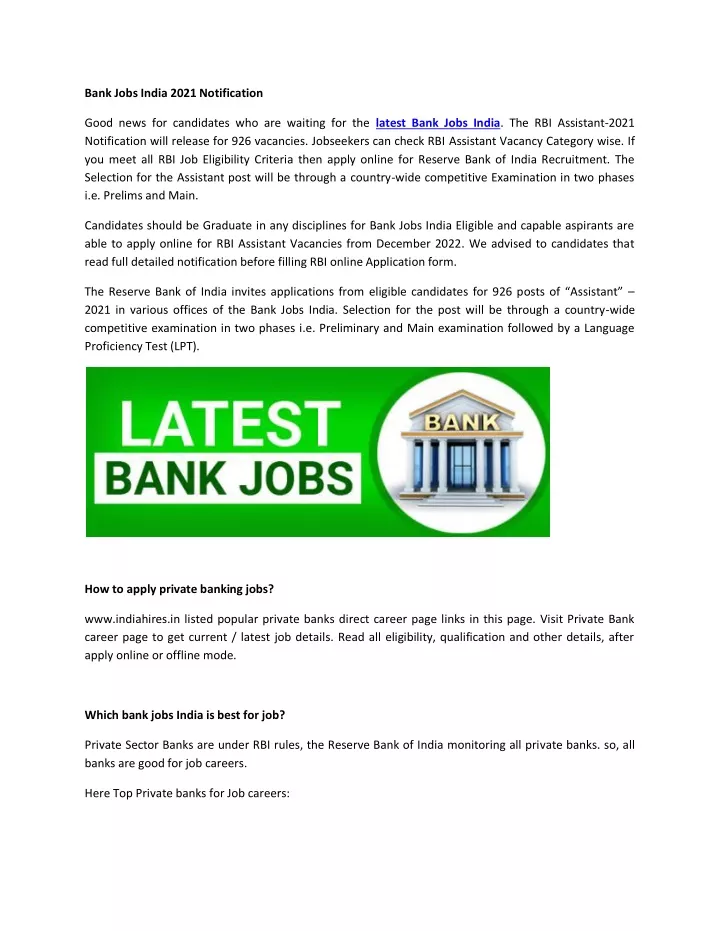 bank jobs india 2021 notification