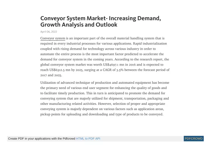 conveyor system market increasing demand growth
