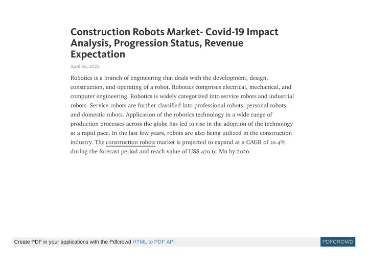 construction robots market covid 19 impact