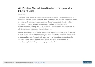 Air Purifier Market to Expand at a CAGR of ~8% | 2020-2030