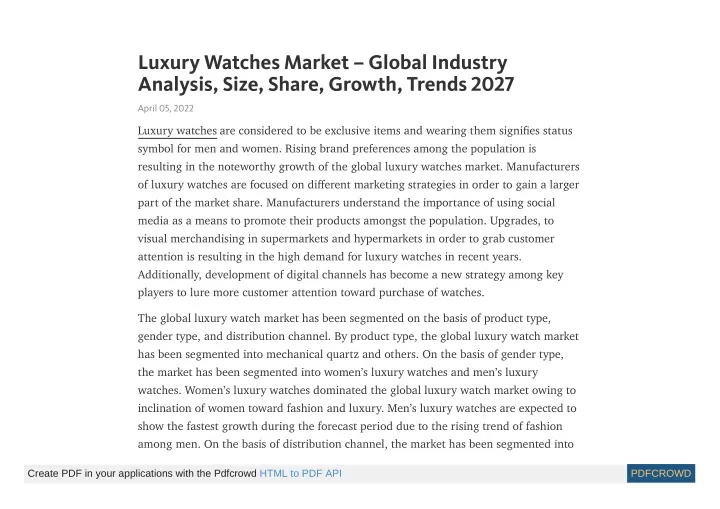 luxury watches market global industry analysis