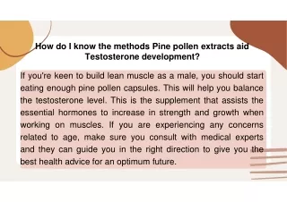 How do I know the methods Pine pollen extracts aid Testosterone development