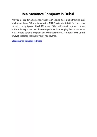 Maintenance Company In Dubai