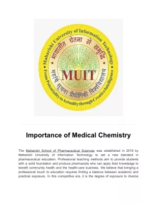 Importance of Medical Chemistry