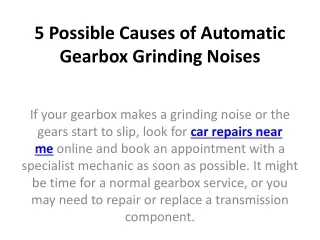 5 possible causes of automatic gearbox grinding noises
